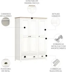 Guarda Roupa Solteiro 136cm 3 Portas Lázio Branco/Freijó F07 - Mpozena