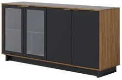 Balcão Aparador Buffet Vicky C05 Noce Milano/Preto Fosco - Mpozenato