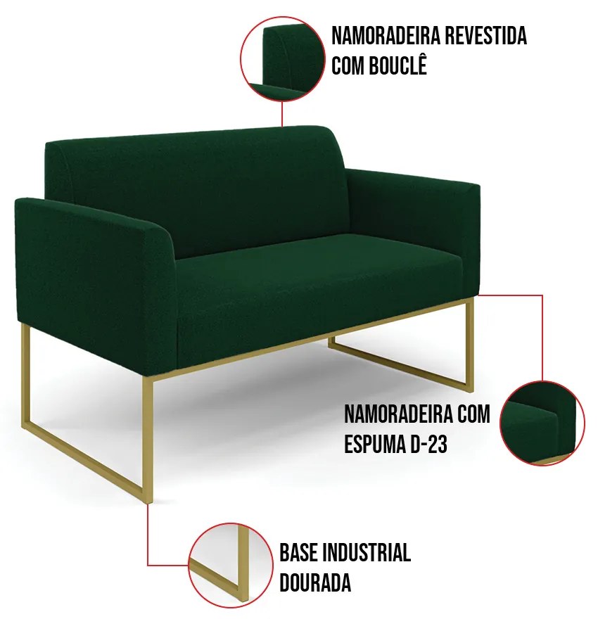 Sofá 2 Lugares Namoradeira Industrial Dourado Marisa Bouclê D03 - D'Rossi - Azul