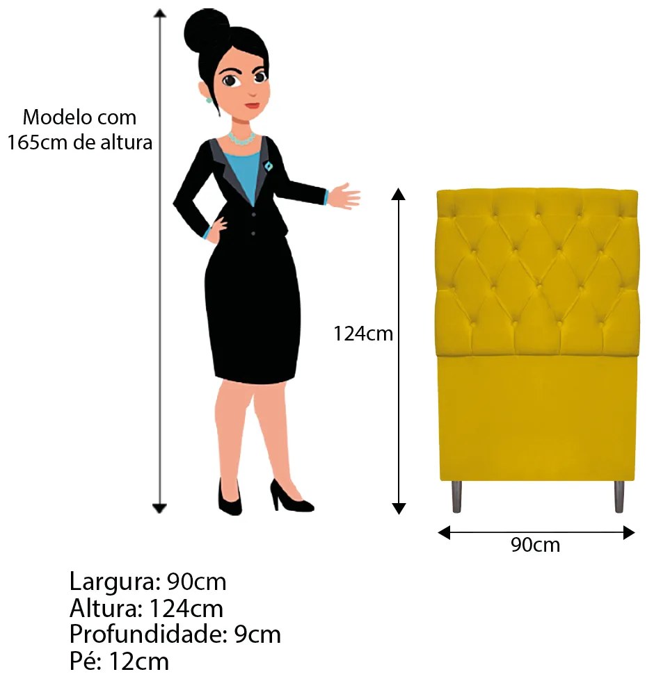 Cabeceira Estofada Liverpool 90 cm Solteiro Suede Amarelo - ADJ Decor