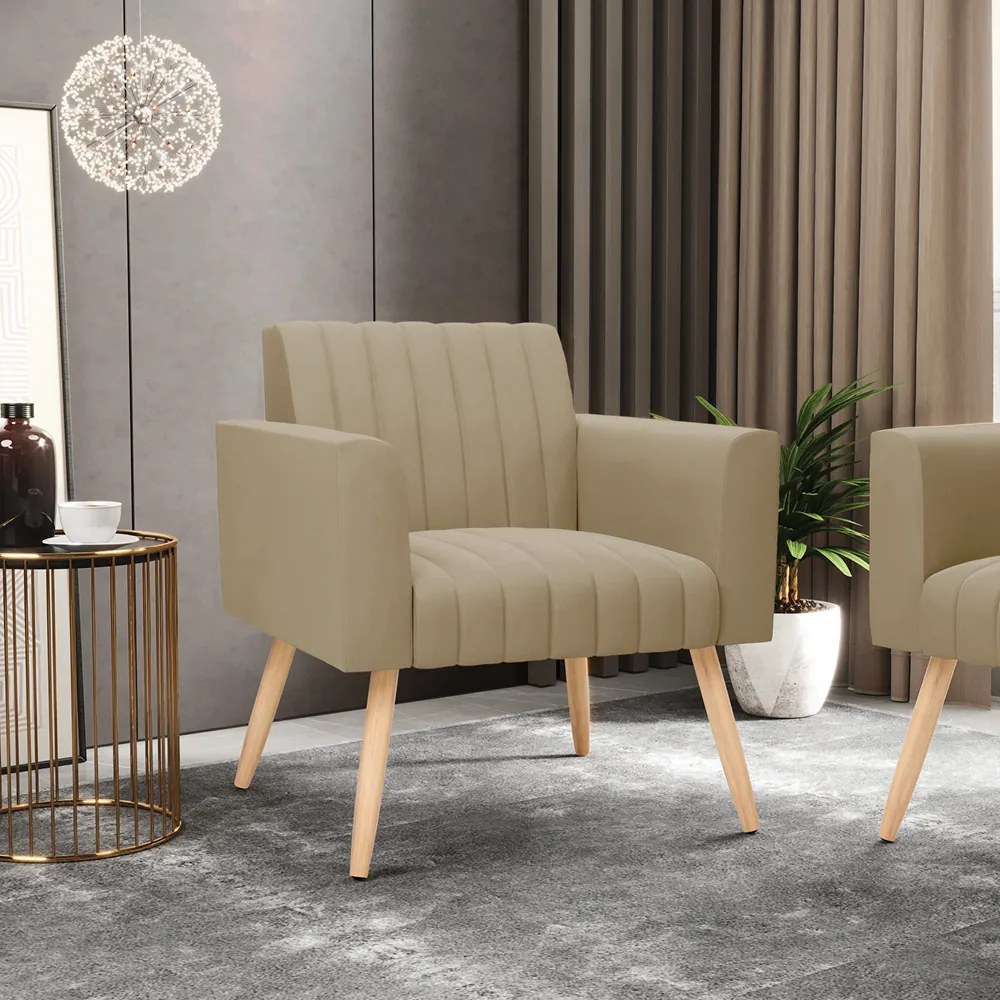 Poltrona Viena Gomada Suede Marrom Rato Pés Palito Natural - D'Rossi