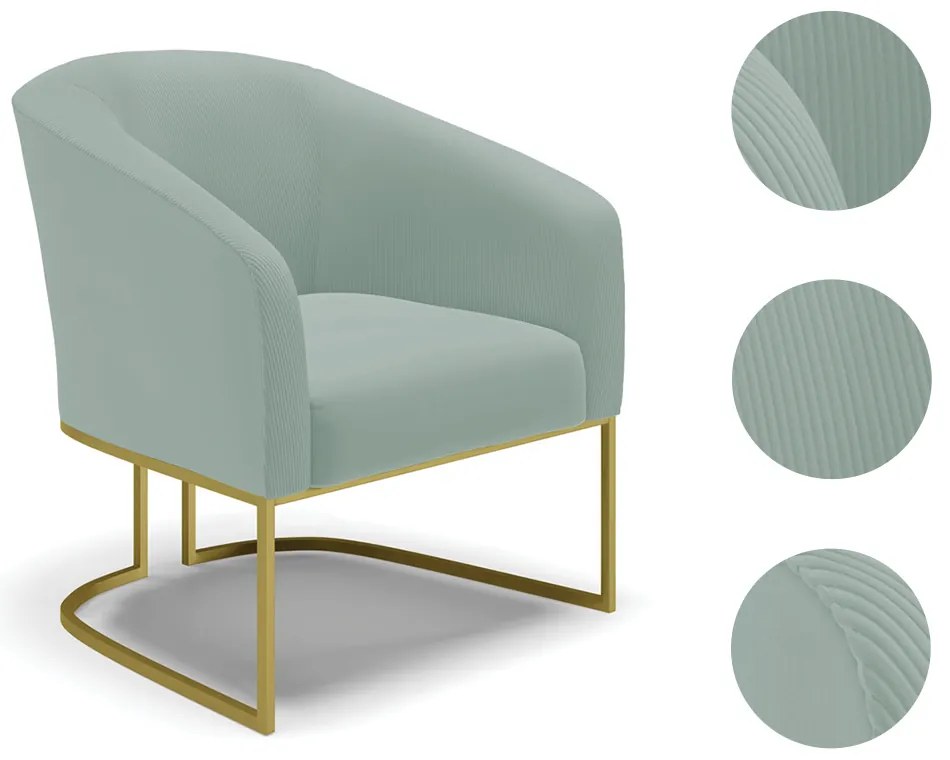 Poltrona Decorativa Industrial Dourado Stella Cotelê Int/Veludo D03 - D'Rossi - Menta