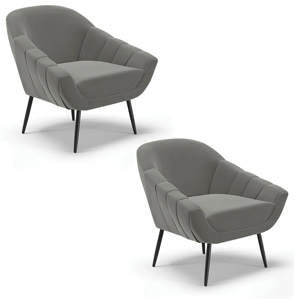 Kit 02 Poltronas Giovana Suede Pés Palito de Ferro Preto D03 - D'Rossi - Grafite