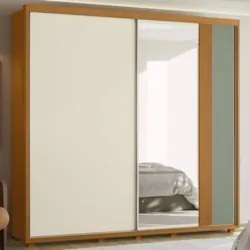 Guarda Roupa Casal 240cm com Espelho Aline Flex A02 Off/Sálvia - Mpoze