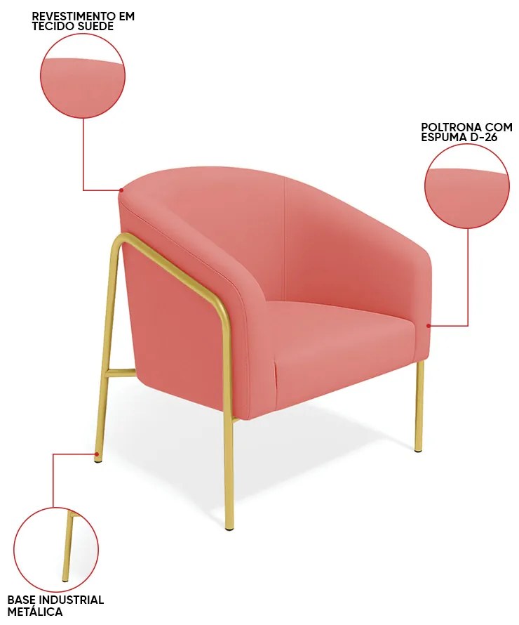 Poltrona Sala Industrial Alta Dourado Stella Suede D03 - D'Rossi - Rose