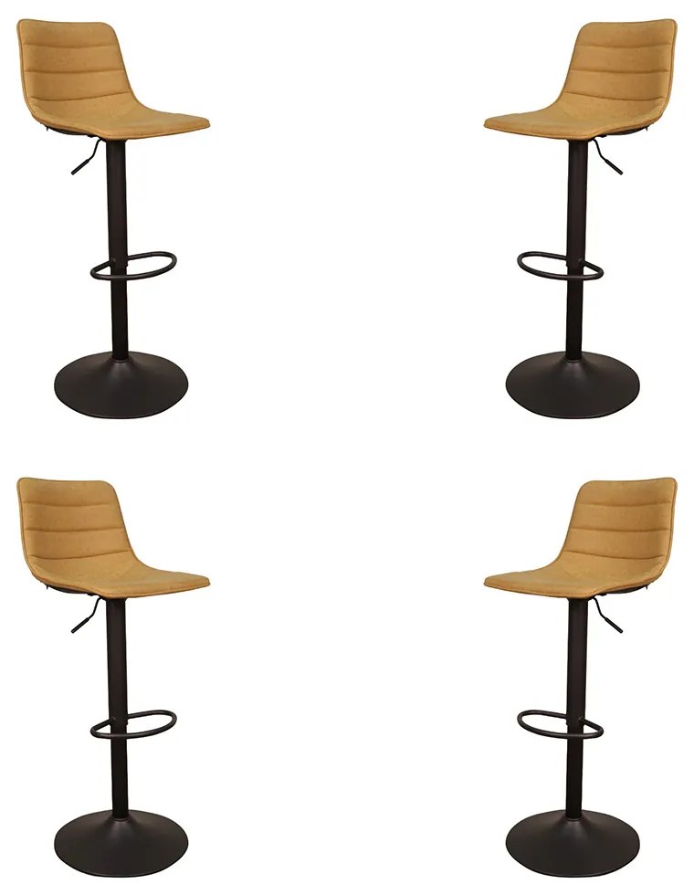 Kit 4 Banquetas Decorativas Travis PU com Regulagem de Altura Base Disco c/Apoio Para os Pés Caramelo/Preto G56 - Gran Belo