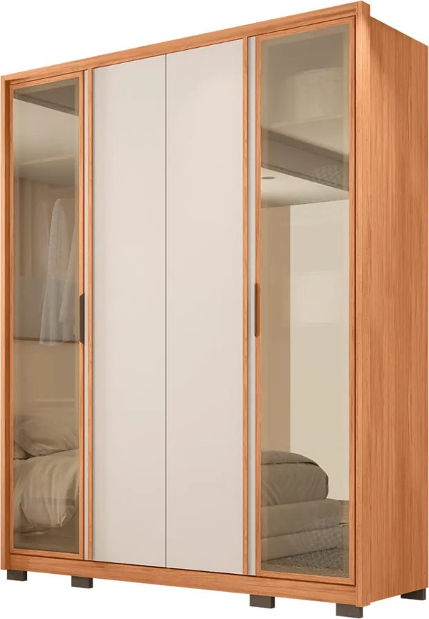 Guarda Roupa Solteiro Lume com 4 Portas e 3 Gavetas MDF Freijo/OffWhite G11  Gran Belo
