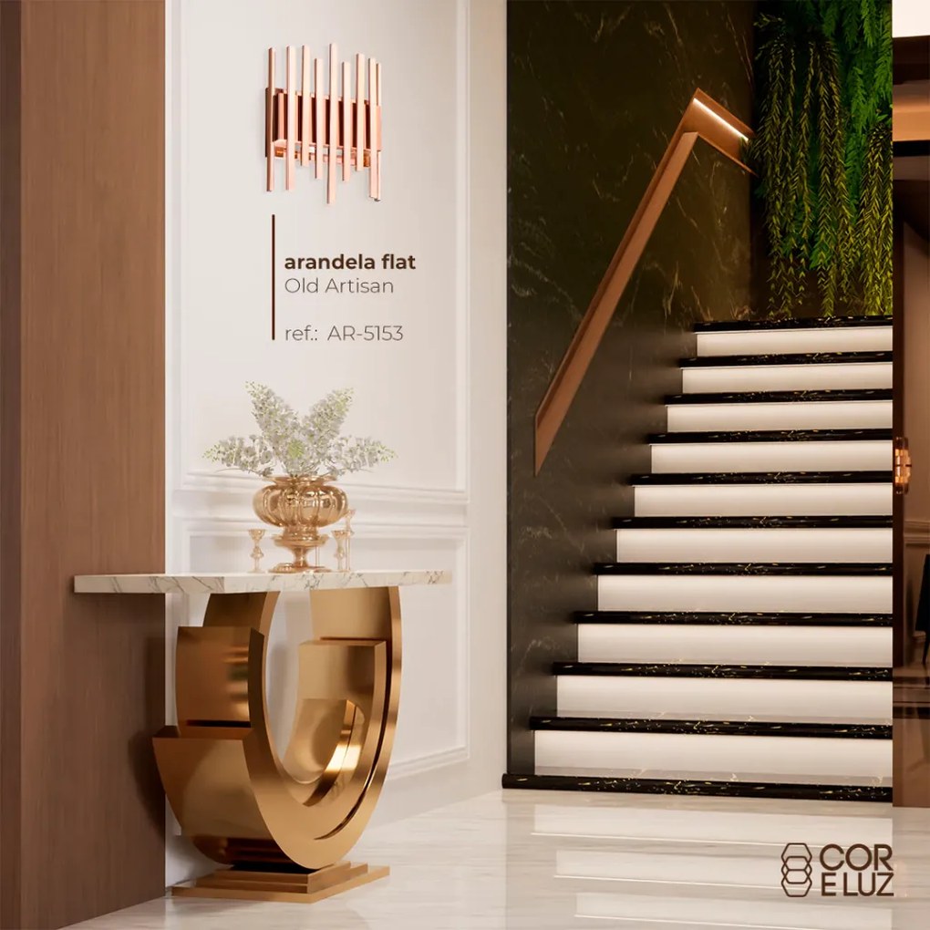 Arandela Flat Com Filetes 07X23X25Cm Metal 02Xg9 - Old Artisan Ar-5153 (Branco / Dourado Brilho)