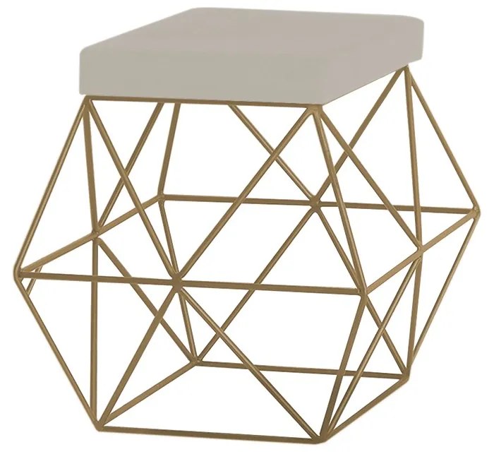 Puff Decorativo Sala de Estar Base Gold Trixie Suede Bege G41 - Gran Belo