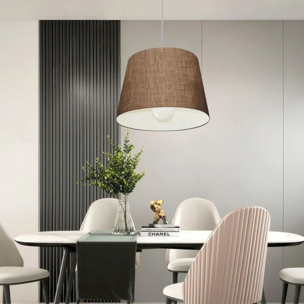 Lustre Pendente Cone Md-4240 Cúpula em Tecido 30/40x30cm Café - Bivolt