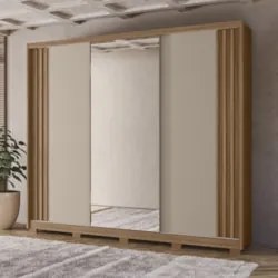 Guarda Roupa Casal 260cm 3 Portas Cali Carvalho/Fendi Z17    - Mpozena