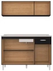 Armário Aéreo e Balcão de Cozinha com Pia Inox 120cm Classic Z46 Preto