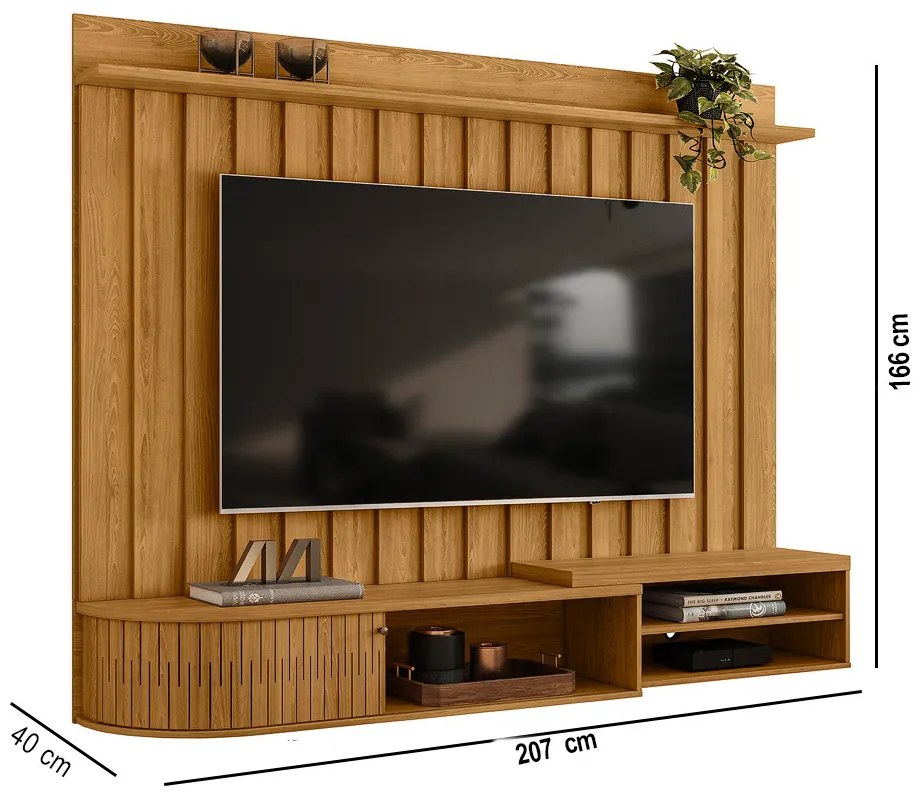 Painel TV 75 Pol 207cm Bancada Suspensa para Sala Elvano M20 - D'Rossi - Cumaru