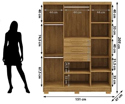 Guarda Roupa Taurus 6 Portas e 3 Gavetas Imperial Nature - Vila Rica Móveis