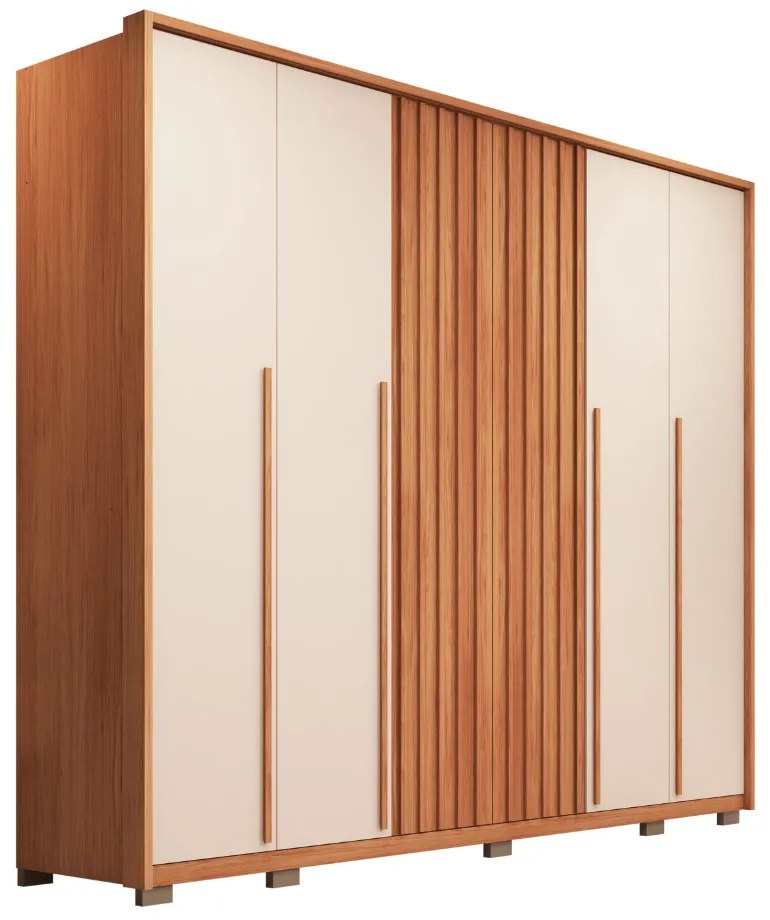 Guarda Roupa Uno 265cm com 6 Portas e 6 Gavetas Corrediças Telescópicas MDF Freijo/OffWhite G11 - Gran Belo