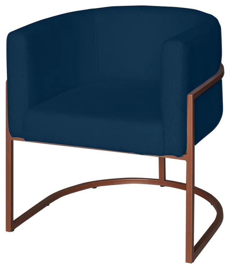 Poltrona Base Industrial Bronze Sala de Estar Lety Veludo - Azul Marinho