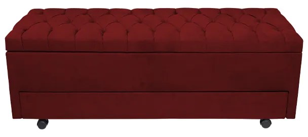 Calçadeira Baú com Sapateira Casal 140cm Paris Capitonê Suede Bordô - Sheep Estofados - Vermelho escuro
