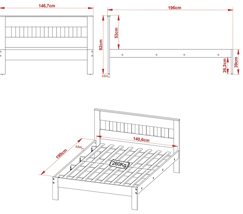 Cama de casal MDP CM8007 Nogal/Branco G69 - Gran Belo