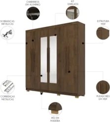 Guarda Roupa Casal 218cm Com Espelho Bolty Imbuia Rústico V02 - Mpozen