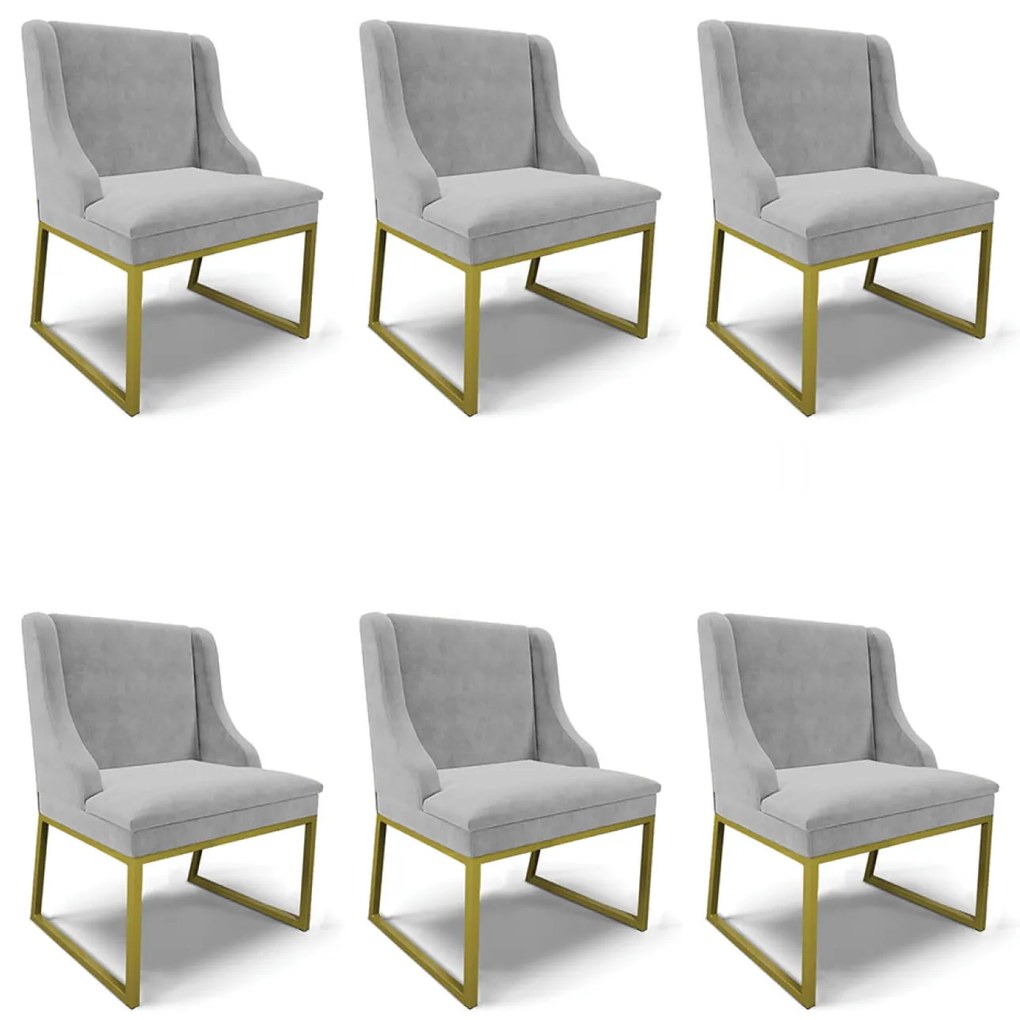 Cadeira Sala de Jantar Industrial Dourado Kit 6 Liz Suede D03 - D'Rossi - Cinza
