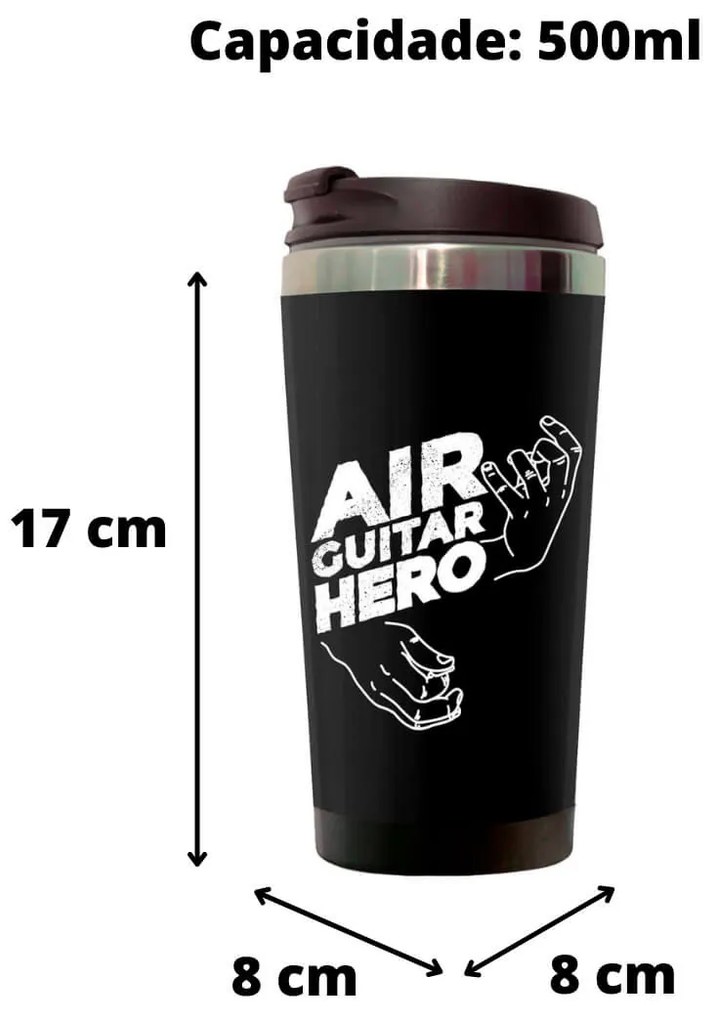 Copo Térmico 500ml Preto Air Guitar Hero Rock