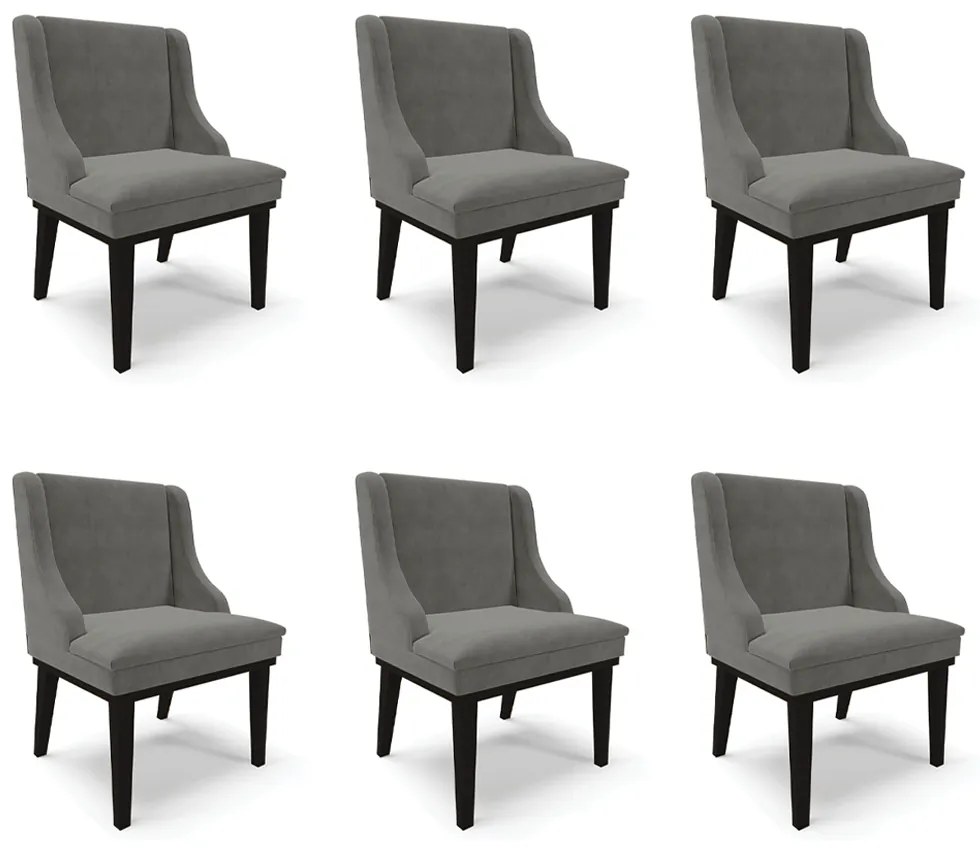 Kit 6 Cadeiras Decorativas Sala de Jantar Base Fixa de Madeira Firenze Suede Grafite/Preto G19 - Gran Belo