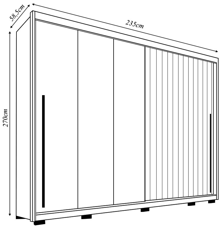 Guarda Roupa Casal Polaris Ripado com 2 Portas de Correr 6 Gavetas MDF Freijo/Off/Sued G11- Gran Belo