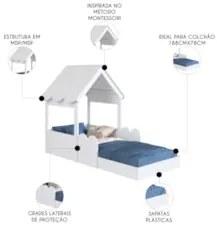 Cama Solteiro Infantil Montessoriana Casinha Nana Branco C06 - Mpozena