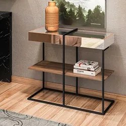 Aparador Espelhado 1 Prateleira Pés Metálicos Estilo Industrial Loft D