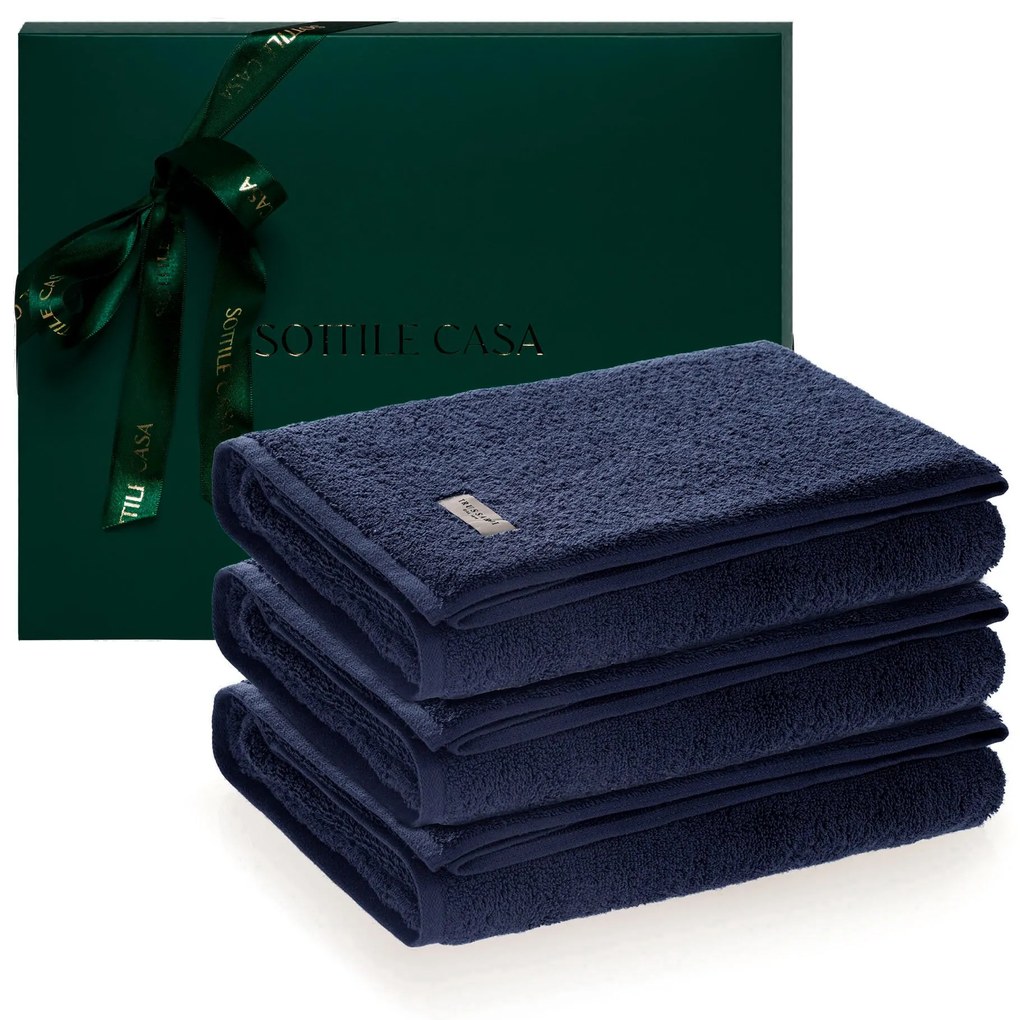 Kit 3 Toalhas de Rosto Trussardi 100% Algodão Fontani c/ Caixa de Presente verde- Marino  Marino