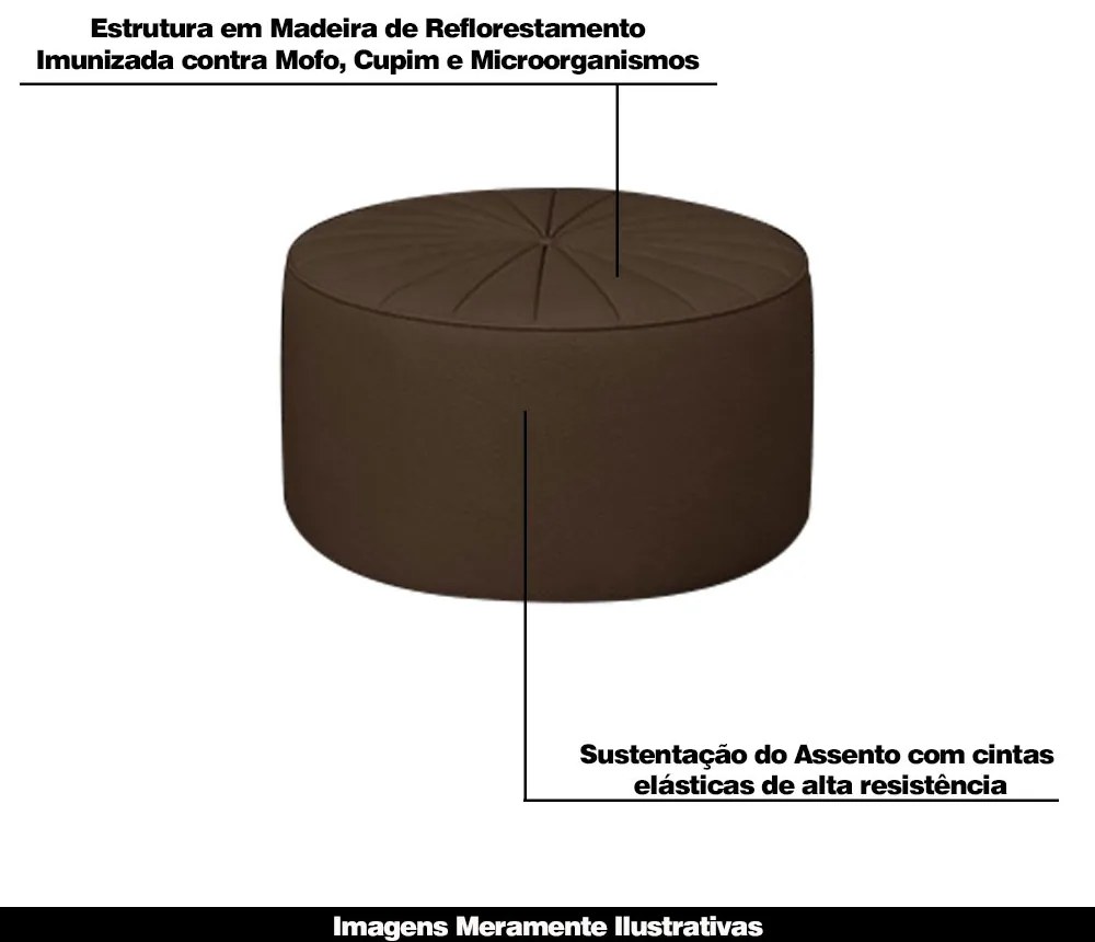Kit 2 Puffs Decorativos Sala De Estar Round PU Marrom G45 - Gran Belo