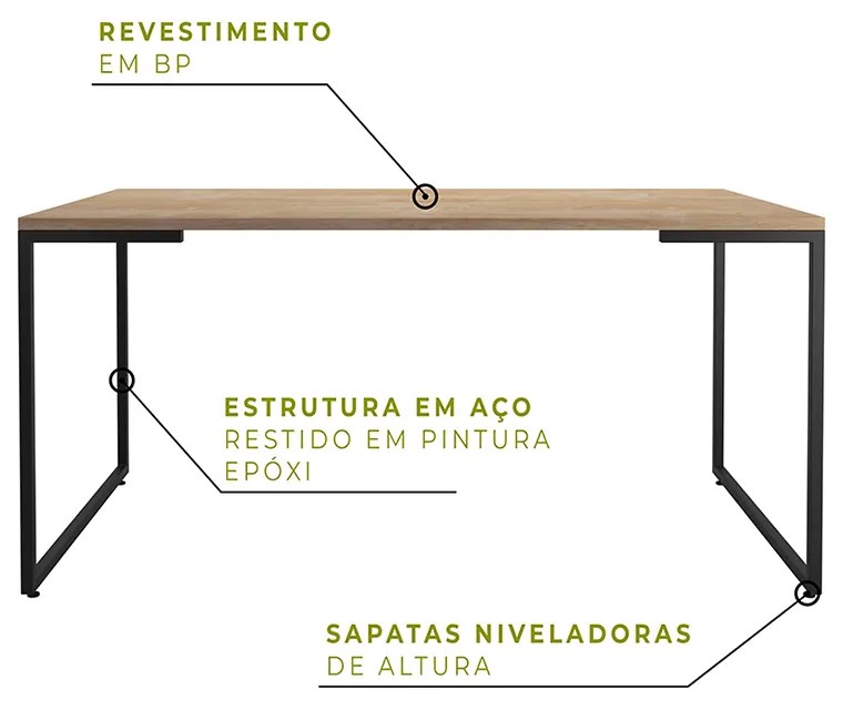 Mesa Para Computador Escrivaninha Industrial Porto 160cm Natural/Preto - D'Rossi