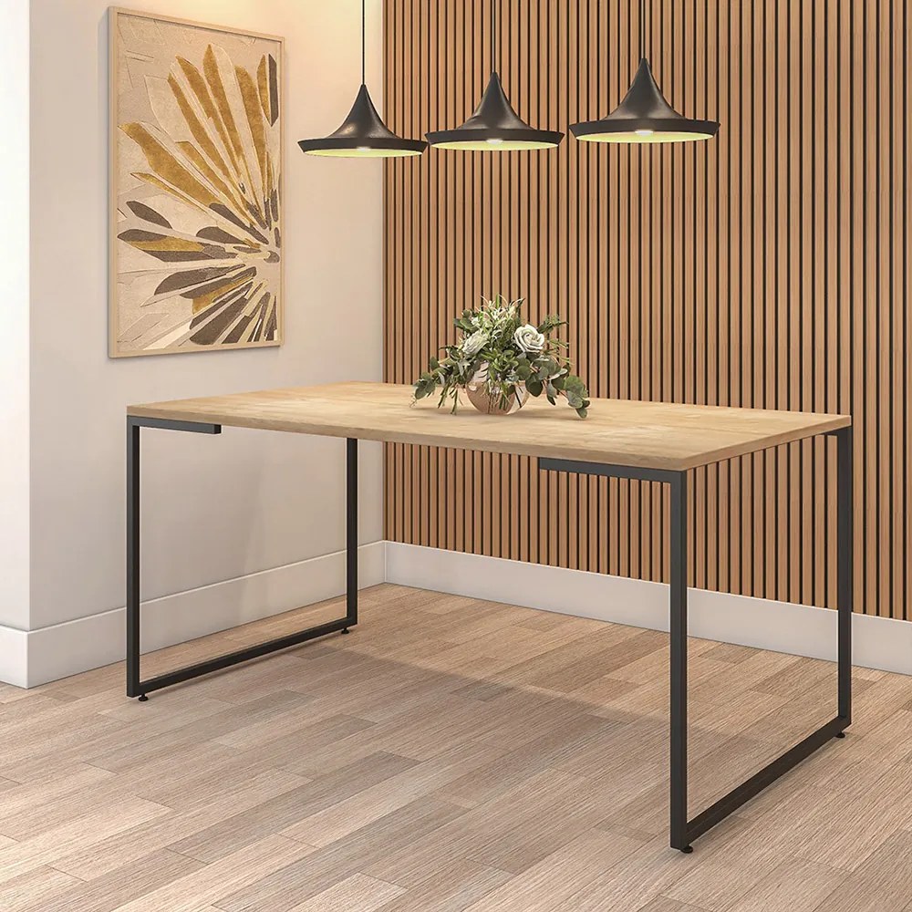 Mesa Para Computador Escrivaninha Industrial Porto 160cm Natural/Preto - D'Rossi