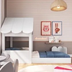 Cama Solteiro Infantil Montessoriana Casinha Nana Branco C06 - Mpozena