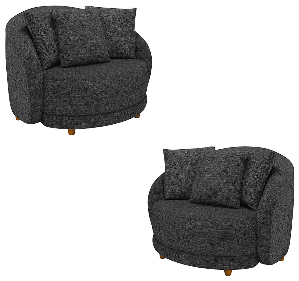 Kit 2 Poltronas Decorativas Base Fixa Galáxia com Almofadas Linho Chumbo G45 - Gran Belo
