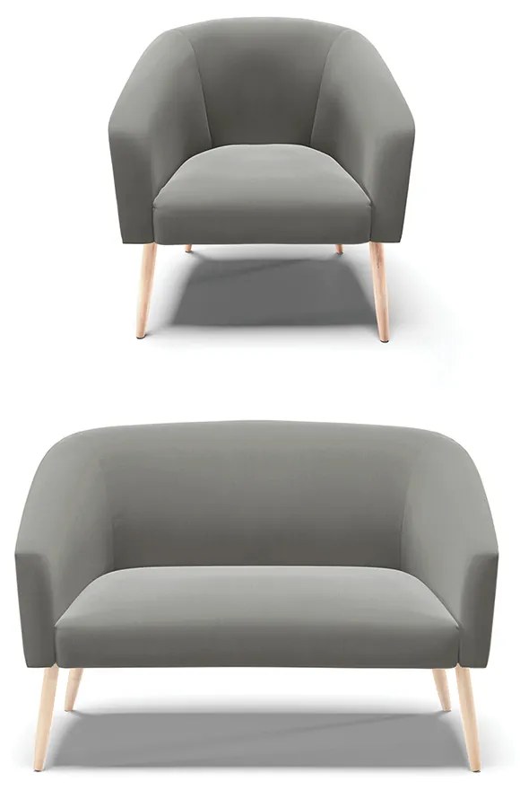 Sofá Namoradeira e Poltrona Pé Palito Natural Stella Suede D03 - D'Rossi - Grafite