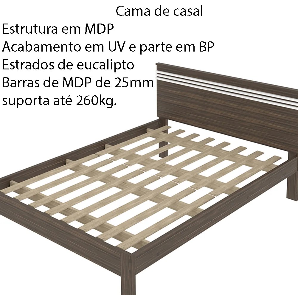 Cama de casal MDP CM8009 Nogal/Branco G69 - Gran Belo