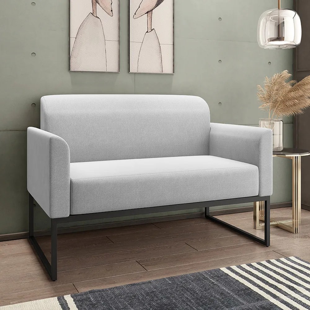 Conjunto Namoradeira e Poltrona Decorativa Isabella Base Industrial Linho Cinza/Preto G19 - Gran Belo