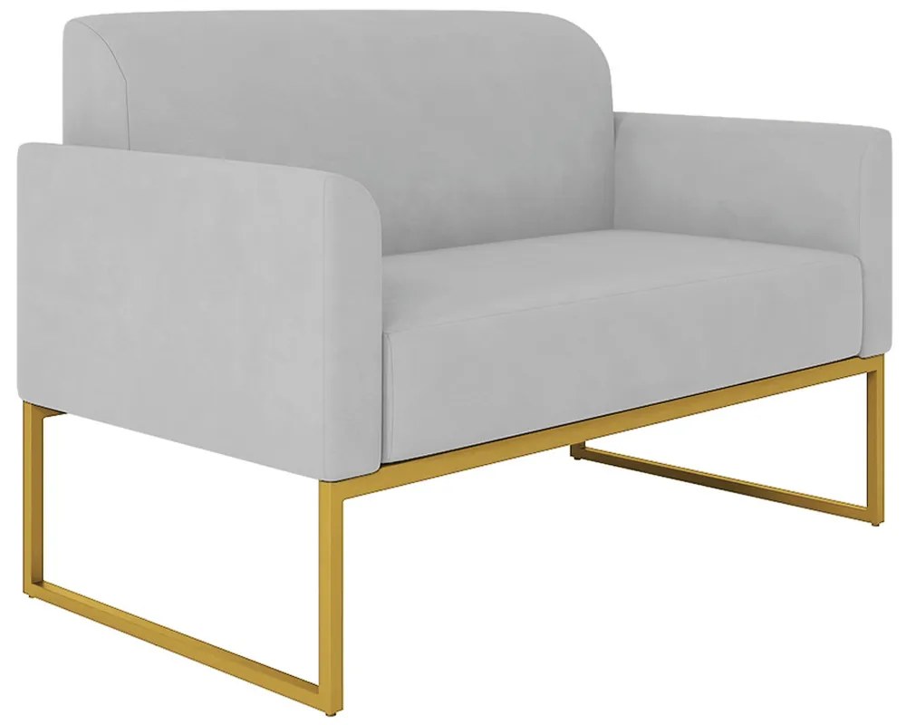 Poltrona Namoradeira Decorativa Isabella Base Industrial Suede Cinza/Dourado G19 - Gran Belo