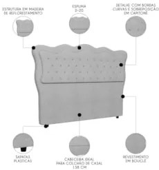 Cabeceira Casal Cama Box 140cm Oregon Z04 Boucle Cinza - Mpozenato
