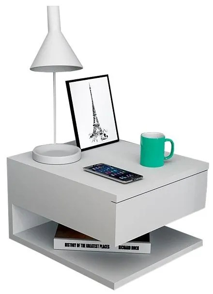 Mesa de Cabeceira Suspensa Lateral Apoio 1 Gaveta Branco