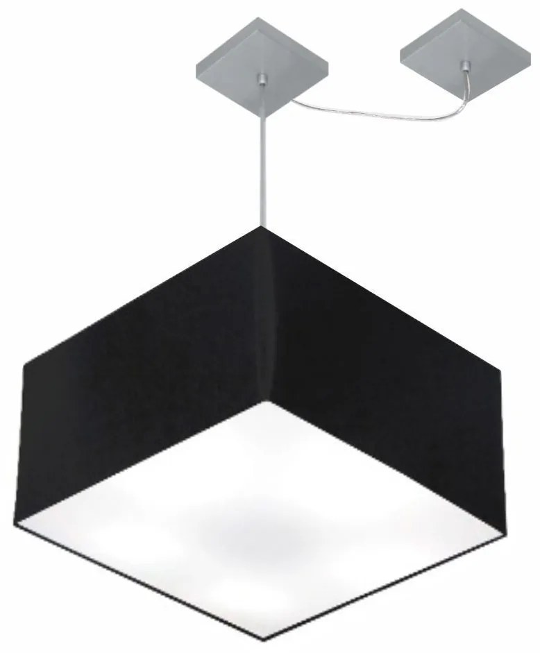 Lustre Pendente Quadrado Com Desvio Md-4270 Cúpula em Tecido 30/35x35cm Preto - Bivolt