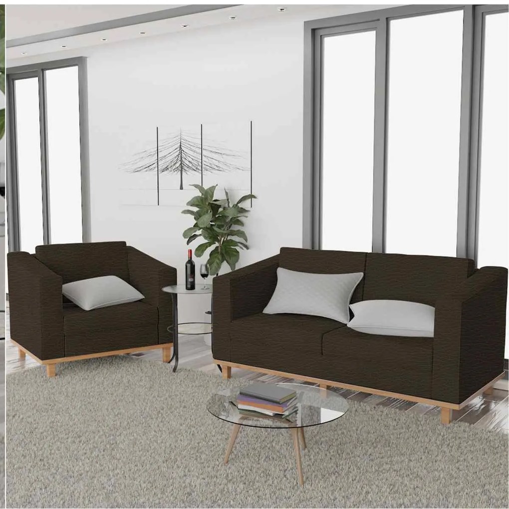 Kit Sofá 2 Lugares e Poltrona Europa Corano Marrom ADJ Decor