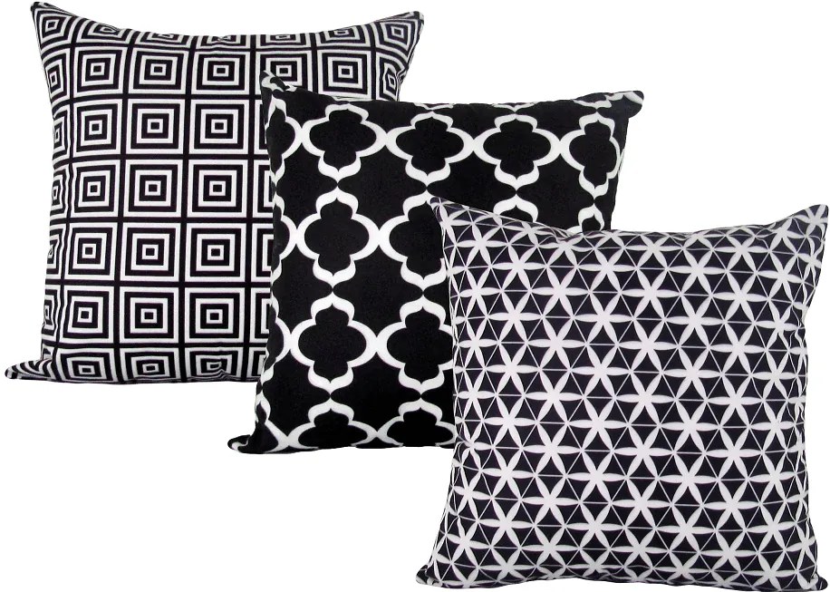 3 Capas para Almofadas Confort Veludo Geométrico Preto 50x50cm