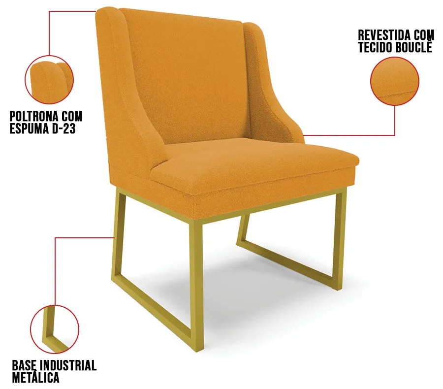Cadeira Sala de Jantar Industrial Dourado kit 4 Liz Bouclê D03 - D'Rossi - Mostarda