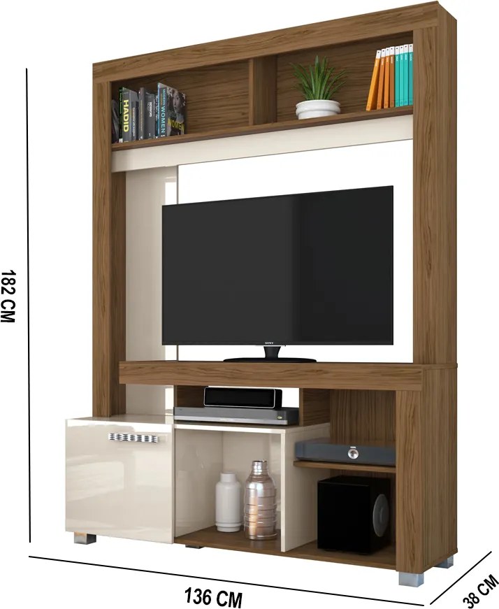 Estante de TV 50 Pol 136cm Sala de Estar Mervan M20 - D'Rossi - Naturale e Off White