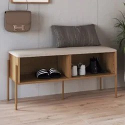 Banco Sapateira Estofada Para Quarto Pé Metal Arlo A10 Hanover/Dourado