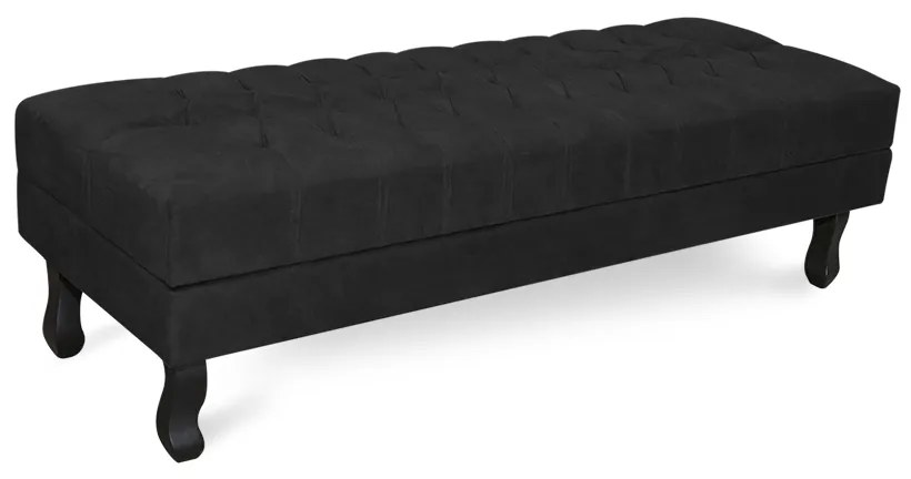 Puff Baú Decorativo Capitonê Luis XV 140x40cm Suede Preto - Sheep Estofados - Preto