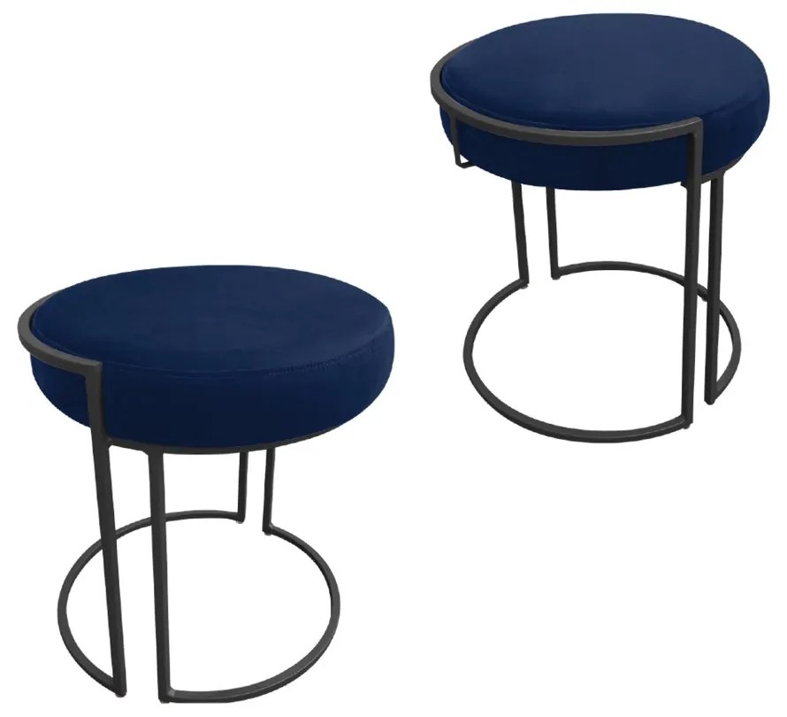 Puff Redondo Base Industrial Preto Kit 2 Love Suede D03 - D'Rossi  - Azul Marinho