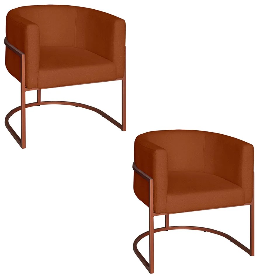 Poltrona Base Industrial Bronze Kit 2 Lety Veludo - Terracota